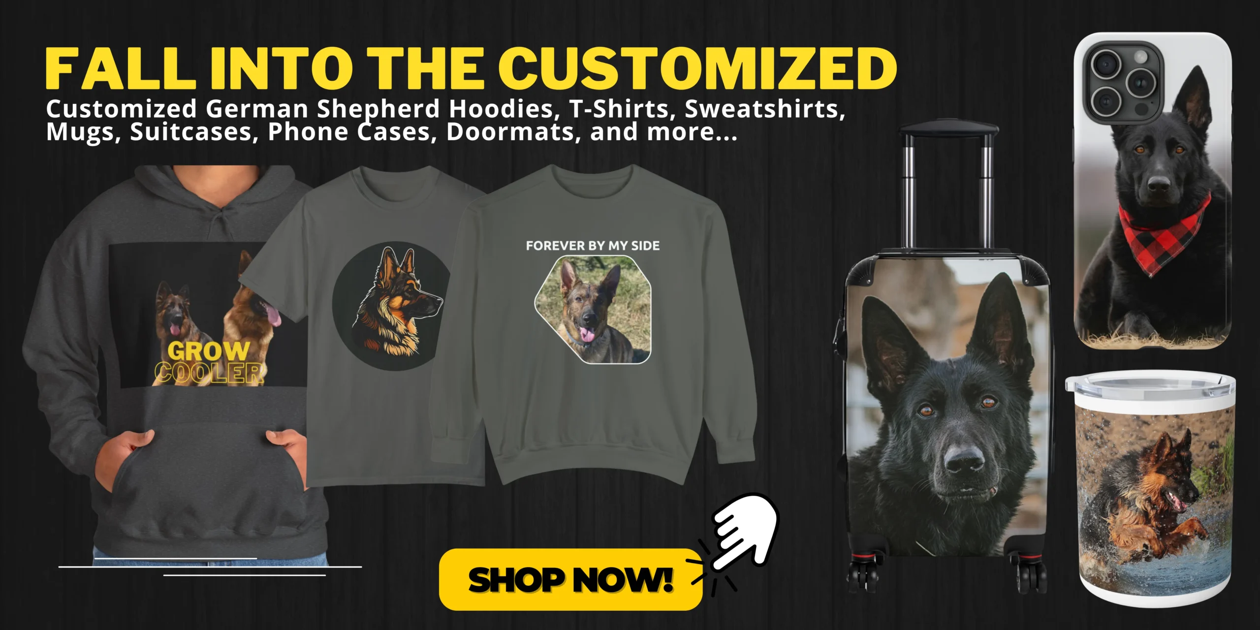 Order Customized German Shepherd Hoodies, T-Shirts, Sweatshirts, Mugs, Suitcases, Phone Cases, Doormats, and more...