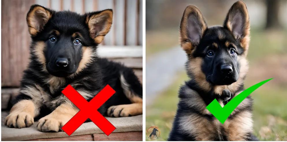 Difference between the ears of real german shepherd puppy and fake german shepherd puppy. Difference between the ears of real german shepherd puppy and fake german shepherd puppy.