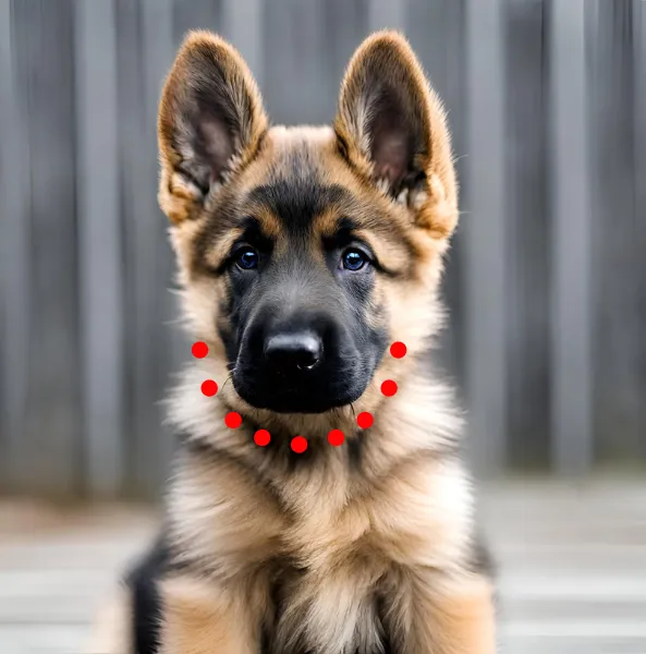 The head shape of an original German Shepherd puppy is typically broad and slightly rounded, with a strong jawline