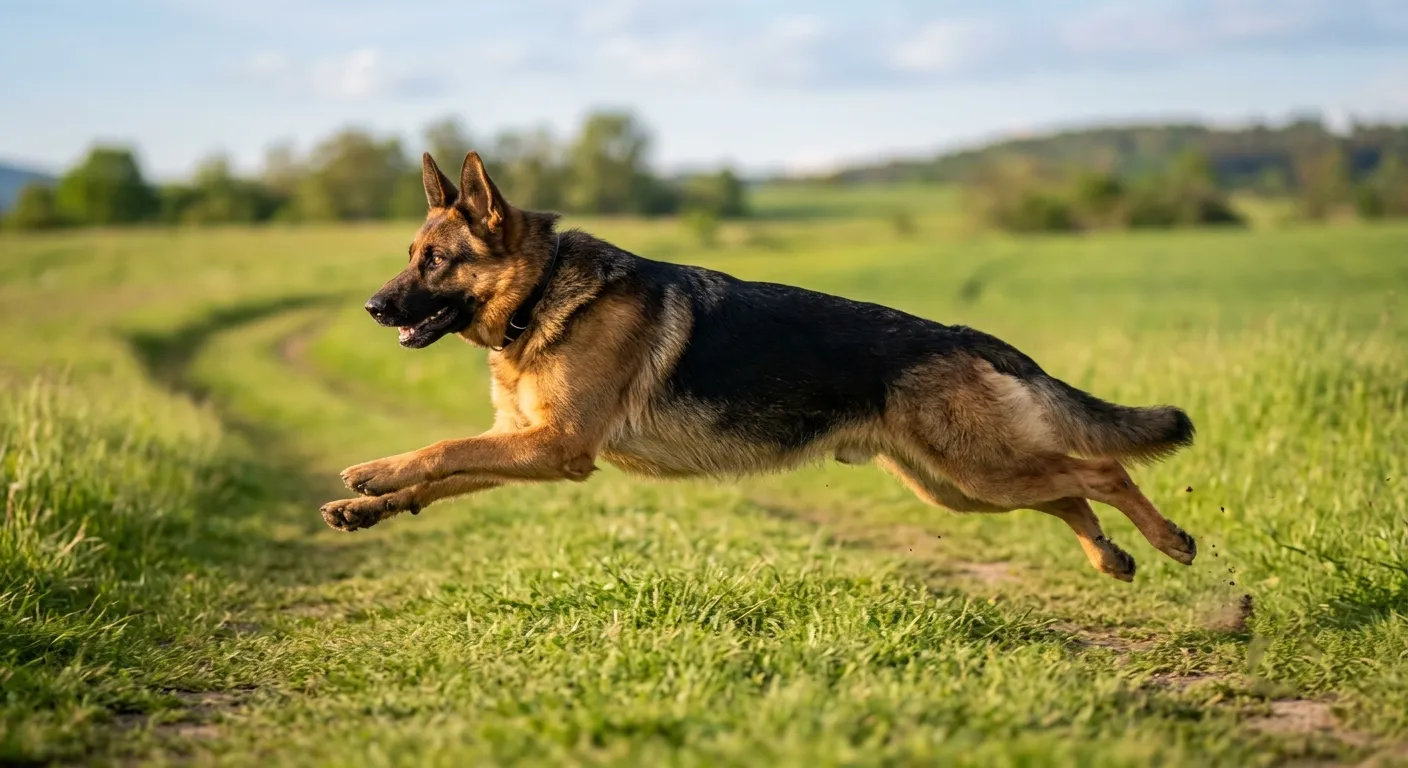 The flying trot is an energetic, high-speed trot in dogs, especially German Shepherds The flying trot is an energetic, high-speed trot in dogs, especially German Shepherds